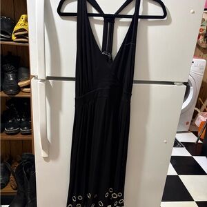 INC International Concepts Black V-Neck Maxi Dress with Grommet Hem